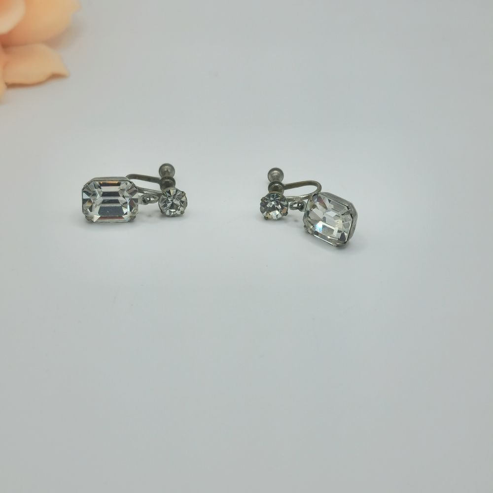 Vintage Silver Crystal Dangle Earrings